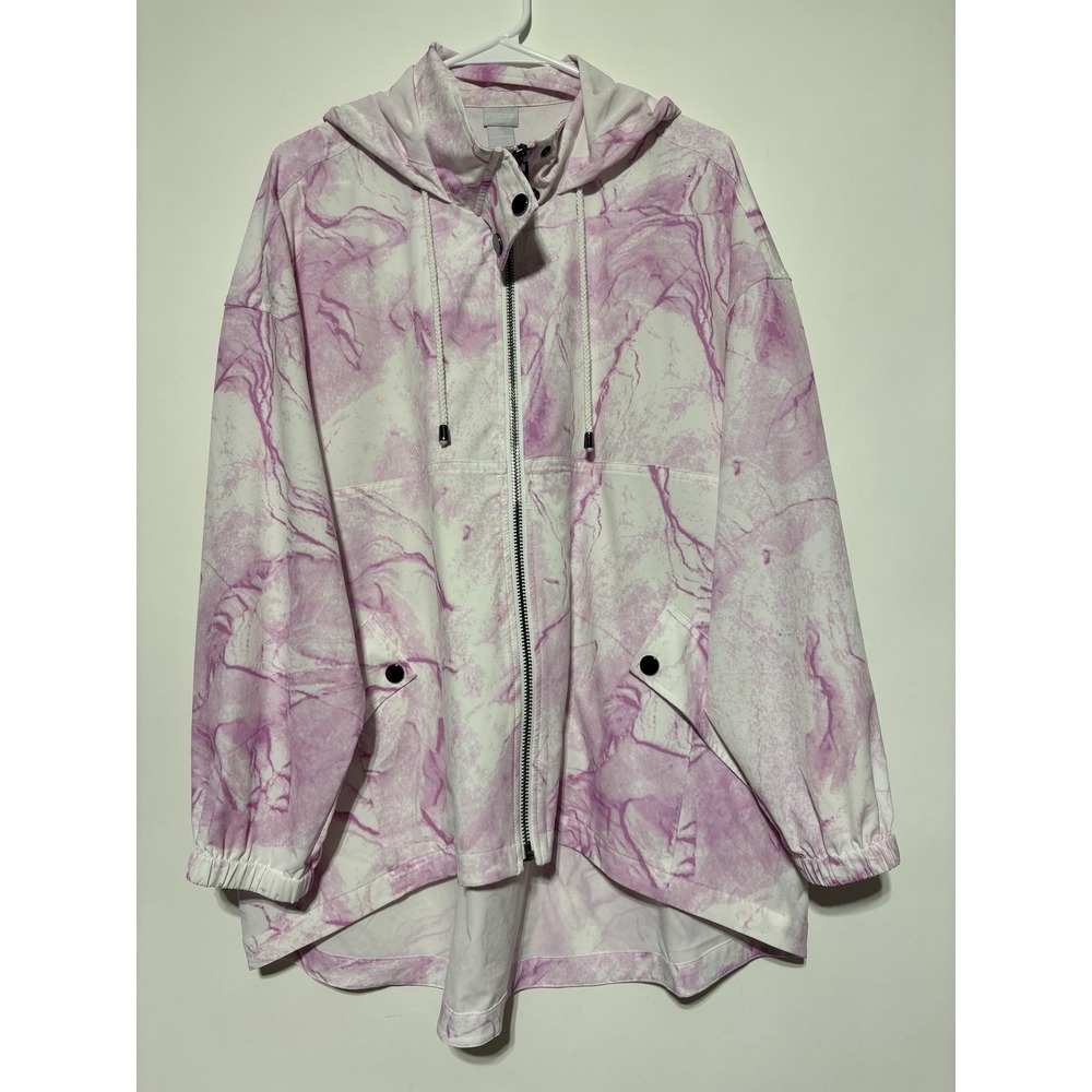 Chicos Zenergy Jacket Size 3 (US 16/18) Pink Marble Lightweight Hooded Zip Front